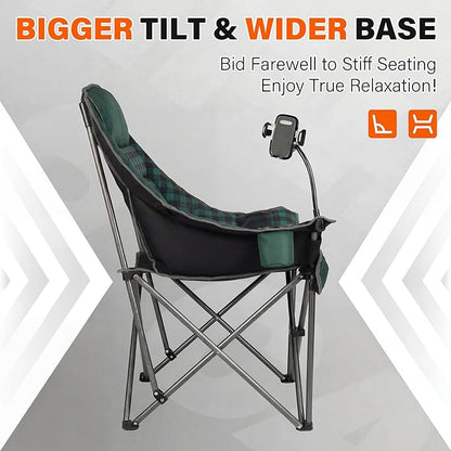 Oversized Camping Chairs for Adults- Heavy Duty Extra Large Lawn Chair,Folding Comfy Padded Camp Chair for Outdoor Sports Garden Beach Fishing,Wide&Thick,Green Plaid