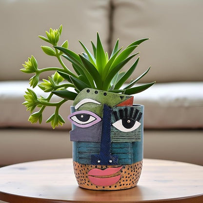 XMGZQ Abstract Cubism Face Planter,Pop Art Sculpture & Vase Decor,Unique Picasso Style Flower Pot,for 4-6 Inch Succulents & Houseplants,Drainage Hole Included,Statement Gift (Retro)