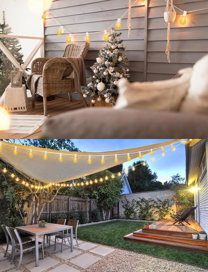 Outdoor String Lights, LED String Lights for Outside with 27 Shatterproof Bulbs (2 Spare), 50FT Porch White Hanging String Light for Balcony, Pergola, Gazebo, Patio Decor,White Cord
