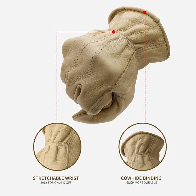 HLDD HANDLANDY 2 Pairs Leather Work Gloves for Men & Women, Reinforced Durable Palm for Welding, Farm, Gardening, Driving