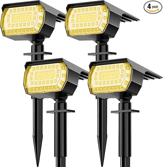 LANSOW Solar Spot Lights Outdoor, [4 Pack/76 LED] 2-in-1 Solar Landscape Spotlights, 3 Modes IP65 Waterproof Dusk to Dawn Solar Powered Flood Wall Lights for Outside Yard Garden Pathway(Warm White)