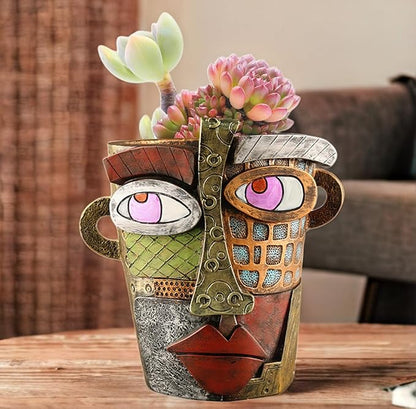 Abstract Face Flower Pots Head,Creative Inspiration Succulent pots,Head Planter with Drainage Hole,Colorful Plant Pots for Outdoor Garden Decor and Home Art Decoration(Retro)