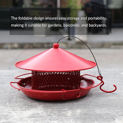 Fermus Foldable Bird Feeder, Portable and Collapsible Outdoor Metal Bird Feeder with Tray for Balcony and Backyard