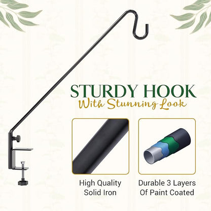 Idzo Deck Bird Feeder Hanger for Railing, 28inch Deck Hook for Bird Feeder Pole, Durable 3 Layers Powder Coated & Sturdy 1 Piece Solid Steel Construction for Hanging Decorations, 2 Pack