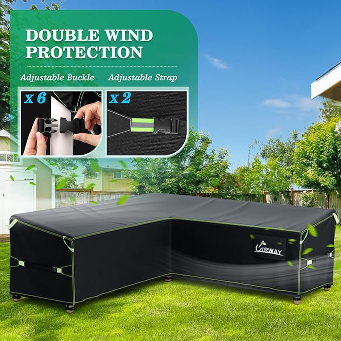 UIRWAY V-Shape Outdoor Sectional Sofa Cover Waterproof with Air Vent, 84.5" L/84.5" L x 33.5" D x 31" H, Heavy Duty Patio Furniture Covers, Outdoor Couch Cover with Reflective Strips