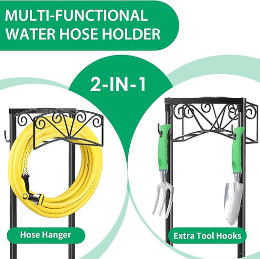 TomCare Garden Hose Holder Upgraded Heavy Duty Metal Water Hose Holder Holds 160 FT Hoses Sturdy Hose Reel Freestanding Outdoor Hoses Storage Hanger for Outside Yard Lawn