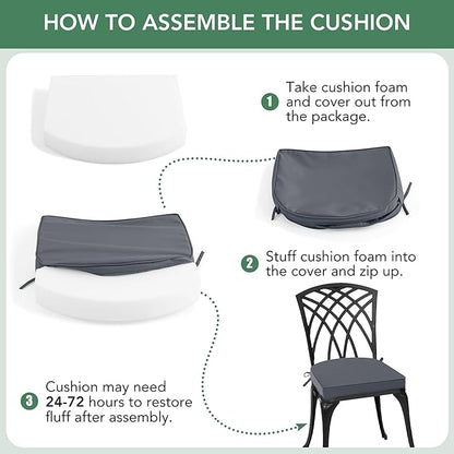 Outdoor Chair Cushions Set of 2: Waterproof & Fade Resistant Patio Furniture Cushions - 17 x 16 x 2 Inch Non Slip Round Corner Seat Cushion Pads with Removable Cover for Garden Yard Lawn, Dark Grey