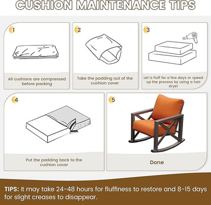 UDPATIO Rocking Chair Outdoor Set 2 with Coffee Table, 3 Piece Metal Rocking Bistro Set with 6.5" Water-Resistant Cushions, Oversized, 350lbs Heavy-Duty, for Porch, Patio, Balcony, Orange