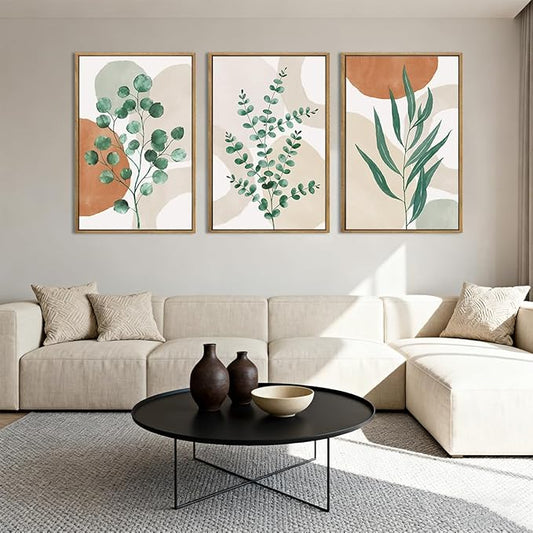 Anyzal Framed Boho Botanical Wall Art Large 16x24 Inch Abstract Green Plant Canvas Wall Decor Bohemian Modern pictures Painting for Living room Bedroom Dining room Set of 3