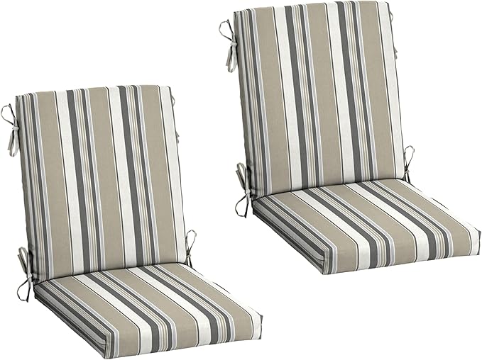 Arden 2-Pack earthFIBER Outdoor Patio Dining Chair Cushion, 20x44, Rain-Proof Seat Pad, Fade-Resistant Outdoor Cushion Taupe Grey Boardwalk Stripe