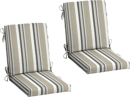 Arden 2-Pack earthFIBER Outdoor Patio Dining Chair Cushion, 20x44, Rain-Proof Seat Pad, Fade-Resistant Outdoor Cushion Taupe Grey Boardwalk Stripe