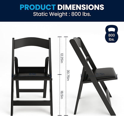Flash Furniture Hercules Series Folding Chair - Black Resin - 2 Pack 800LB Weight Capacity Comfortable Event Chair - Light Weight Folding Chair
