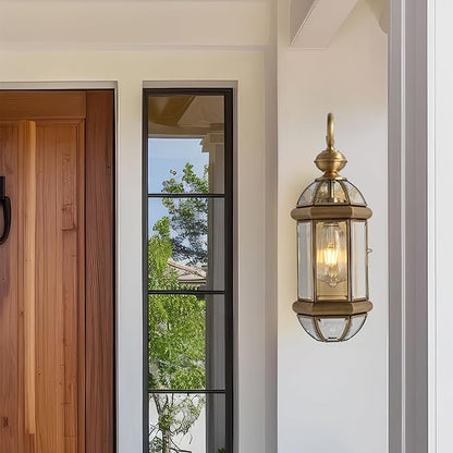 Milaii 17" H Copper Brass Outdoor Wall Light Exterior Lantern Gold Light Fixtures Outside Porch Lights IP65 Waterproof Paito Wall Mount Lighting for House