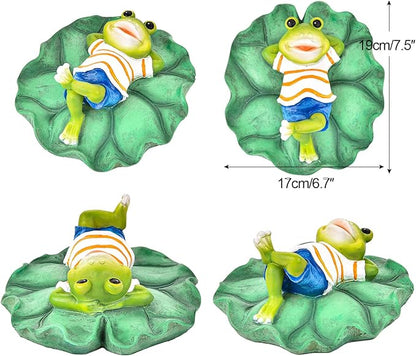 Sungmor Floating Resin Frog Figurine - Pond Decor with Water Floating Lotus Leaf and Frog Ornament - Outdoor Garden Decoration