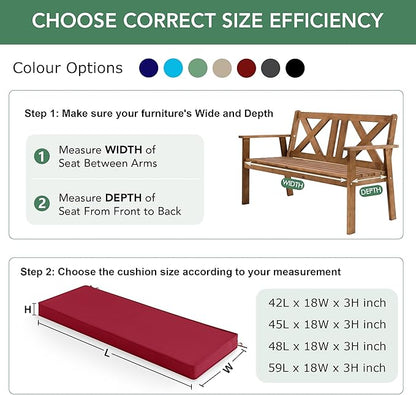 Summsun Outdoor Bench Cushion: Waterproof and Fade Resistant Patio Furniture Cushions - Non-Slip Bench Pad Cushion with Removable Cover for Garden Swing Porch Sofa Settee, 45 x 18 Inch, Burgundy