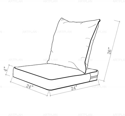 ARTPLAN Outdoor Deep Seating Cushions with Backrest Set, All-Weather Waterproof Patio Sofa Cushions for Sectionals, High-Resilience Foam Garden Furniture Cushion Cover,Aqua