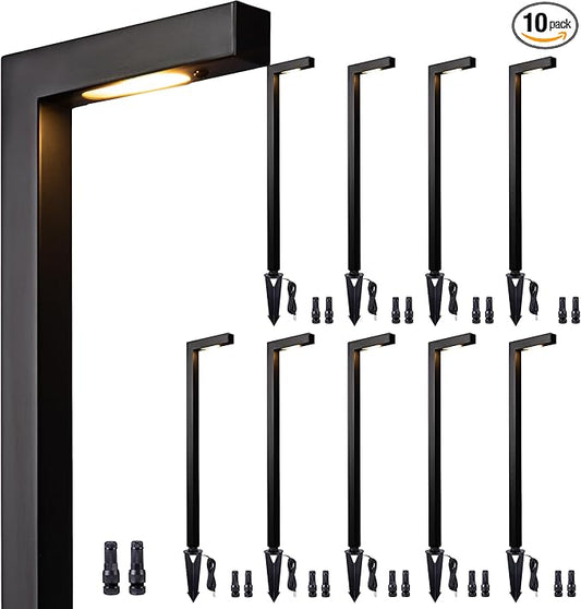 Gardenreet Brass Landscape Path Lights, LED 12V Low Voltage Pathway Lights Wired, Modern Outdoor Garden Lights Waterproof, L Shape Black for Patio Lawn Without G4 Bulb 10 Pack