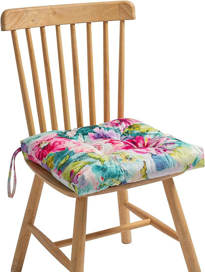 2-Pack Outdoor/Indoor Wicker Patio Seat Cushion Pad with Ties - Dining Chair Cushion, 17" x 17" (Watercolor Flowers)