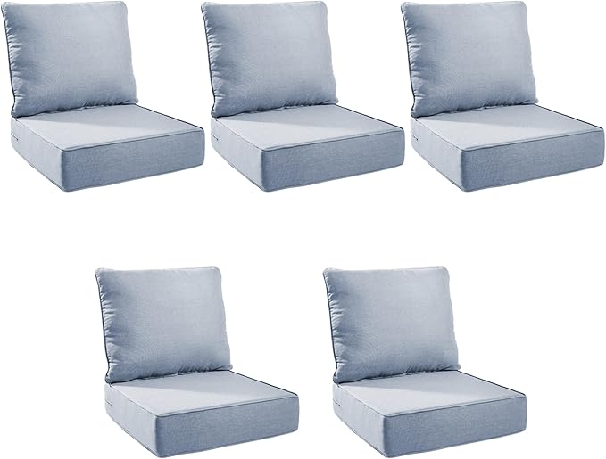 Outdoor Cushion Set for Furniture Patio Furniture, UV Resistant, Water Resistant - 6 Inch Thick Foam Garden Cushions– 24x24 Inch Patio Seat Covers for Chair/Sofa/Couch | Baby Blue | 5-Pack |