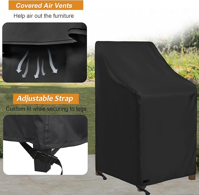 NettyPro Stackable Patio Chair Covers Waterproof Outdoor Patio Furniture Stacking Chair Cover, Fits for 4-6 Stack Dining High Back Chairs, 26" W x 35" D x 45" H, Black