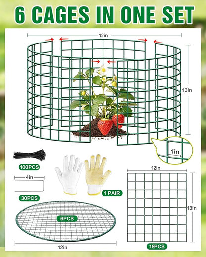 Breeze Touch 6 Pcs Plant Protectors from Animals, 12" H x 12" D Metal Plant Cages for Outdoor Plants, Sturdy Garden Cloches for Plants, Anti-Scratch Chicken Wire Mesh/Fencing, Strawberry Protector