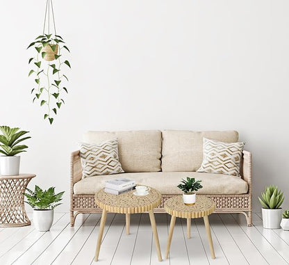 Round Coffee Table Set of 2, Farmhouse Nesting Coffee Table, Small Circle Wood Coffee Table, Mid Century Modern Nightstand, Boho Patio Side Table End Tables for Living Room Bedroom Balcony Outdoor