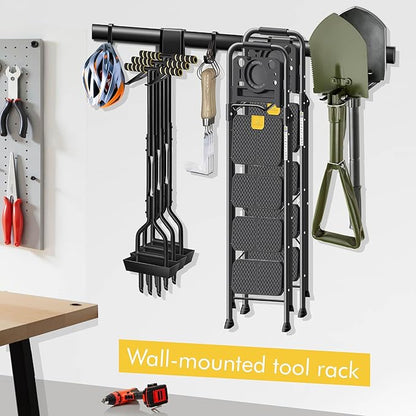 Mimoke Garage Wall Organizer with Steel Rails and Aluminum Hooks Heavy Duty 300 lbs Capacity for Garden Tools Storage