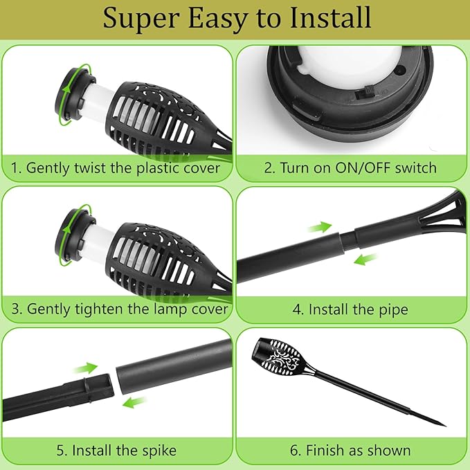 Solar Flame Lights Outdoor, 10 Pack Solar Torch Lights with Flickering Flame for Garden Decor - Waterproof Led Torches for Outside, Yard Light for Pathway Lawn Patio Halloween Decorations