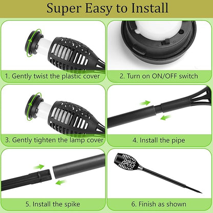 Solar Flame Lights Outdoor, 10 Pack Solar Torch Lights with Flickering Flame for Garden Decor - Waterproof Led Torches for Outside, Yard Light for Pathway Lawn Patio Halloween Decorations