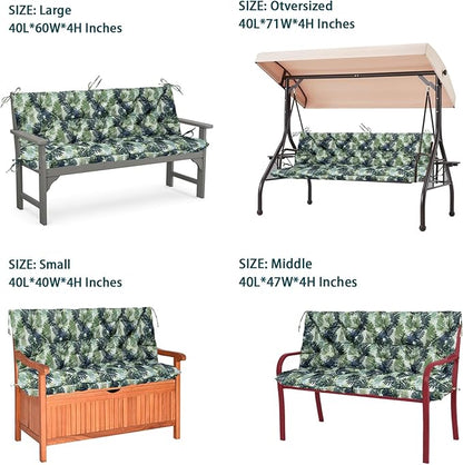 Swing Replacement Seat Cushions, 2-3 Seater Bench Cushions for Outdoor Furnitur with Backrest, Garden Recliner Seat Cushions Waterproof Sofa Pads (Palm Leaves, 71x40in)