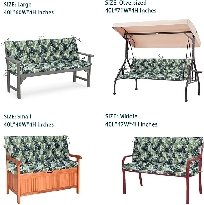 Swing Replacement Seat Cushions, 2-3 Seater Bench Cushions for Outdoor Furnitur with Backrest, Garden Recliner Seat Cushions Waterproof Sofa Pads (Palm Leaves, 40x40in)