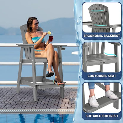 FUNBERRY Tall Adirondack Chair, All Weather High Top Balcony Chairs with Cup Holder