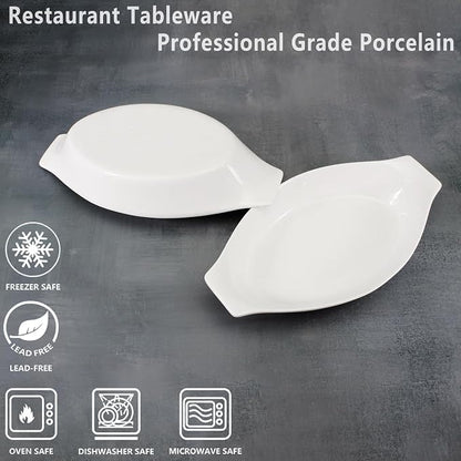 5 x 8 Inch Ceramic Oval Au Gratin Baking Dishes 12 OZ, Set of 4 Banana Split Bowls, for 1 or 2 Person Servings, Bakeware with Handle(10.3 IN) for Kitchen and Home, Oven & Microwave Safe