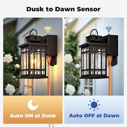 Dusk to Dawn Outdoor Lighting with GFCI Outlet, Modern Oil Rubbed Bronze Exterior Light Fixtures, Anti-Rust Outdoor Lights for House, Garage, Patio, Doorway, 100% Aluminum, Waterproof