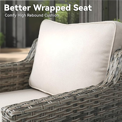 Buenhomino Outdoor Patio Furniture Set-PE Wicker Sofa Couch with Ottomans Comfy Cushions, All Weather High Back Patio Conversation Set for Porch Deck Balcony Garden Grey/Beige