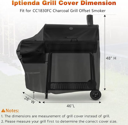 Grill Cover for Royal Gourmet CC1830FC Charcoal Grill Offset Smoker, 46inch Outdoor Heavy Duty BBQ Grill Cover Waterproof-46 L x 28" W x 48" H