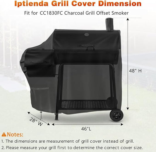 Grill Cover for Royal Gourmet CC1830FC Charcoal Grill Offset Smoker, 46inch Outdoor Heavy Duty BBQ Grill Cover Waterproof-46 L x 28" W x 48" H