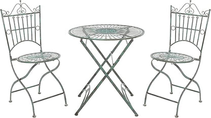 SAFAVIEH Outdoor Collection Belen Victorian Antique Dark Green Wrought Iron 3-Piece Bistro Set