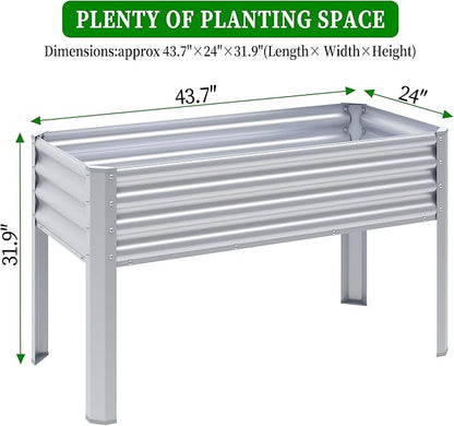 2Pcs Galvanized Raised Garden Bed with Legs, 48×24×32in Large Metal Elevated Raised Planter Box with Drainage Holes for Backyard, Patio, Balcony, 400lb Capacity,Sliver