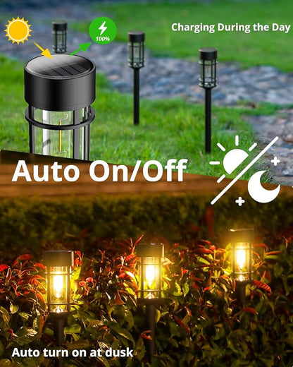 8 Pack Solar Pathway Lights Outdoor, Waterproof Solar Lights Outdoor with Metal & Glass - Auto On/Off, Long-Lasting, Landscape Lighting Garden Decor for Yard, Lawn, Driveway, Walkway