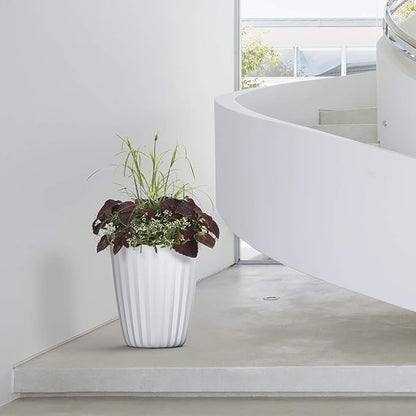 Crescent Garden Pleat Modern Decorative Planter, Indoor/Outdoor Pot, Resin Planter with Drain Hole - 15" W x 15" H (Slate Grey)