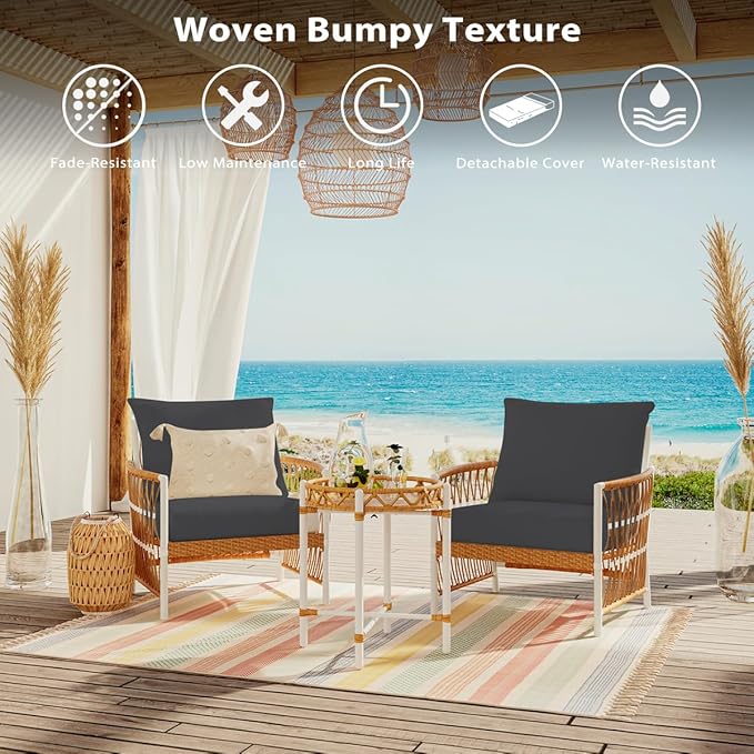 Sundale Outdoor Olefin Deep Seat Cushion, Patio Chair Cushion and Pillow, Water-Resistant Sectional Sofa Pad with Straps Medium Gray, 24 x 24 x 4 Inches