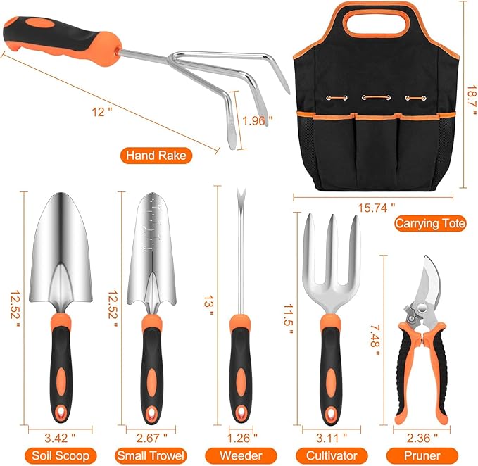 APSARAS USA Gardening Tool Set,Stainless Steel Heavy Duty Gardening Tools, Garden Tool Set with Non-Slip Rubber Grip,600D Oxford Cloth Storage Tote Bag, Perfect Garden Tools Gifts for Father
