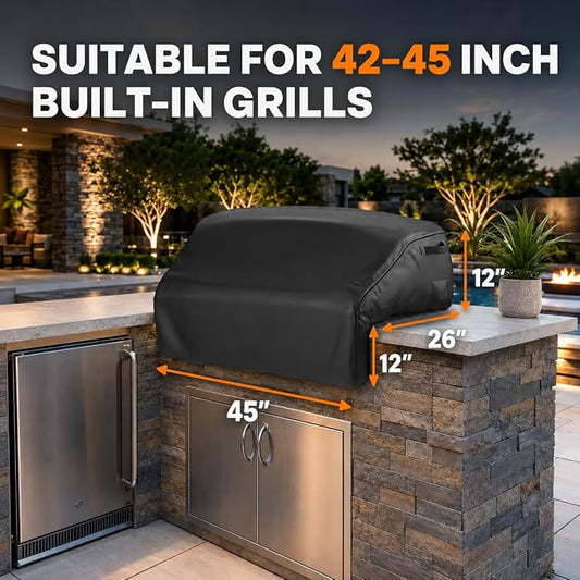 Grisun 45 Inch Built-in Grill Cover for Bull Built in Gas Grills 42-45 inch, Grill Cover for Outdoor Grill, Bull Outdoor Kitchen & Grill Head Cover, Heavy Duty Waterproof BBQ Grill Cover with Handle