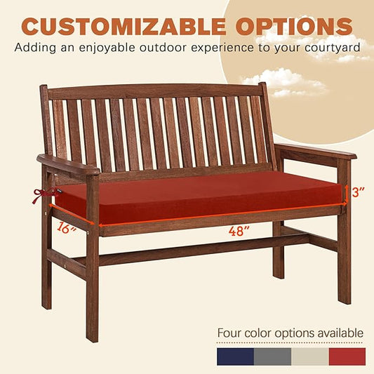 Favoyard Outdoor Bench Cushion 48 x 16 Inch Rainproof Patio Furniture Cushions 3-Year Color Fastness Garden Settee Porch Pads with Ties, Red