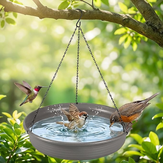 Hanging Bird Bath Bird Feeder - Bird Bath for Outside Outdoors Hanging with Tray Bowl Water Feeder, Garden Bird Bath 2-in-1 Bird Feeder Bath, Durable PP Bird Bath Bowl for Garden Patio Backyard Decor