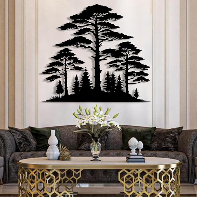Metal Pine Tree Wall Art - Nature Decor, Christmas Pine Tree, Wall Hanging - 38"W x 34"H / 96 x 85 cm