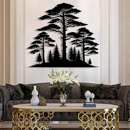 lunwall Metal Pine Tree Wall Art, Metal Forest Wall Art, Pine Branch Wall Decor, Christmas Tree Wall Decor, Forest Wall Hanging, Nature Lover Gift (Style 7, 44" W x 39" H / 112 x 100 cm)