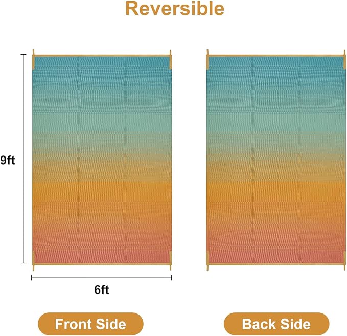 Anidaroel 6x9ft Ombre Outdoor Rug for Patios Clearance, Waterproof Outdoor Plastic Straw Mat, Outdoor Area Rug for Patio, Large RV Outdoor Rugs for Camping, Backyard(Orange&Blue, 6'x9')