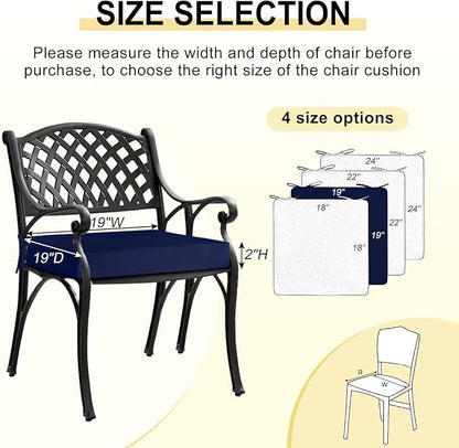 downluxe Waterproof Outdoor Chair Cushions for Patio Furniture, 19" x 19" x 2" Patio Chair Cushion with Adjustable Ties & Portable Handle, Square Outdoor Cushion with Removable Cover, Navy, 2 Pack